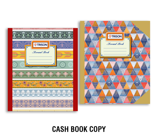 Trison Cash Book (Copy Size) | Premium quality | Available in White Binding (L/B) & Ordinary Binding (O/B) | 65 GSM | Green ledger paper | Size: 15x19 cm | Superior cloth hardbound | Gloss laminated printed cover | Available in No./Pages: 1/128, 2/256, 3/432 & 4/576 | Comes with Index page | Also known as Kona pusta binding | cashbook | cash copy | cash book | ca