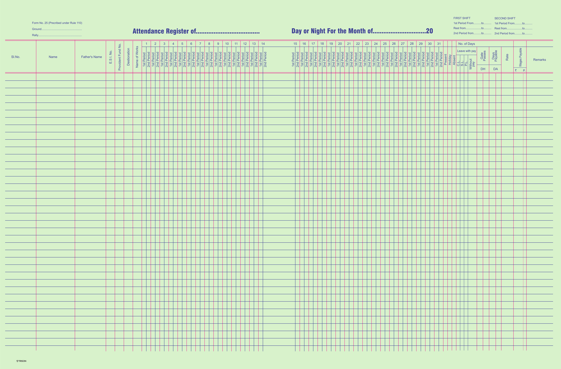 Attendance Register Form No 25 Size A3 Trison Attendance register form no 25 size a3 trison