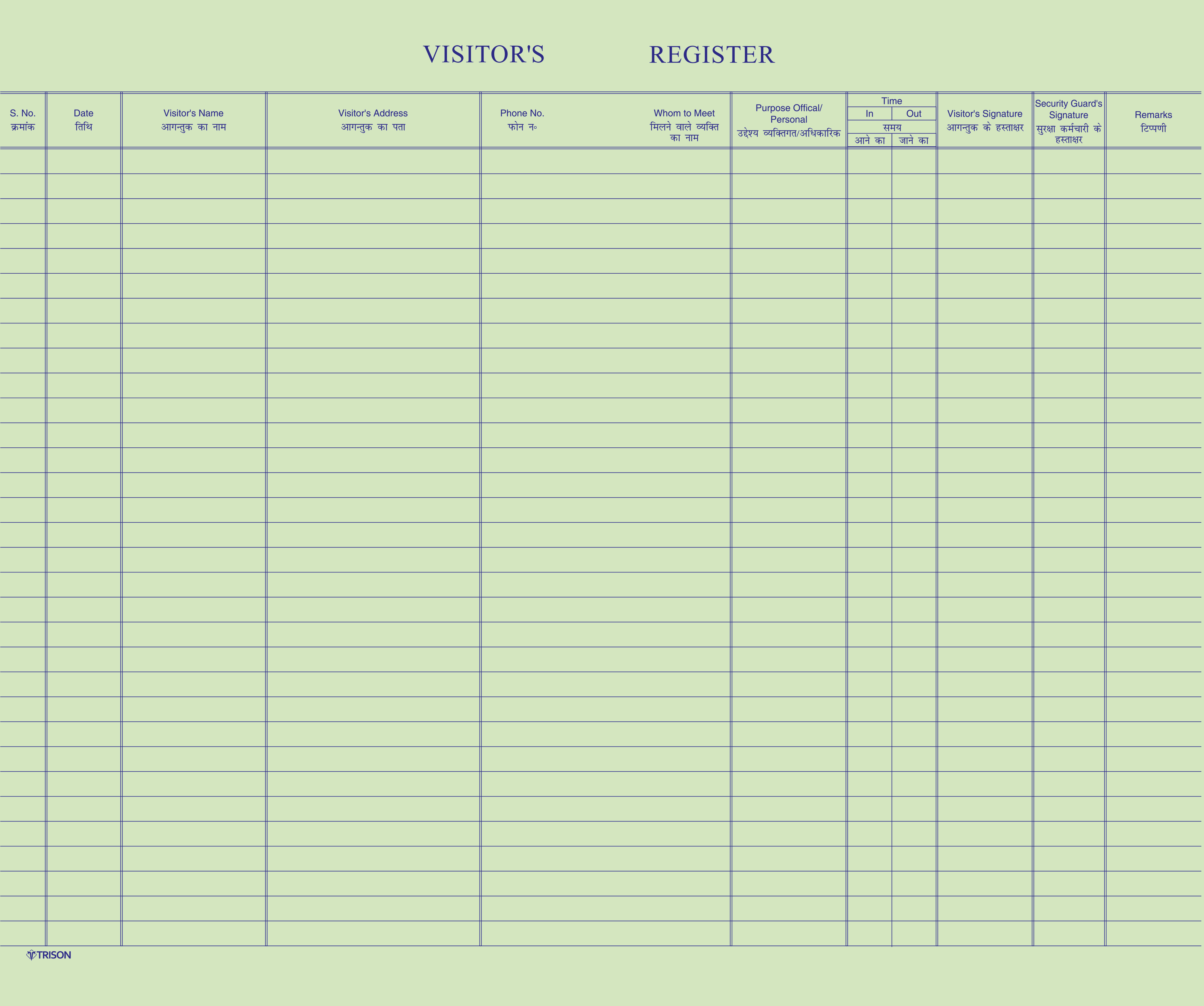 Visitor's Register – Trison